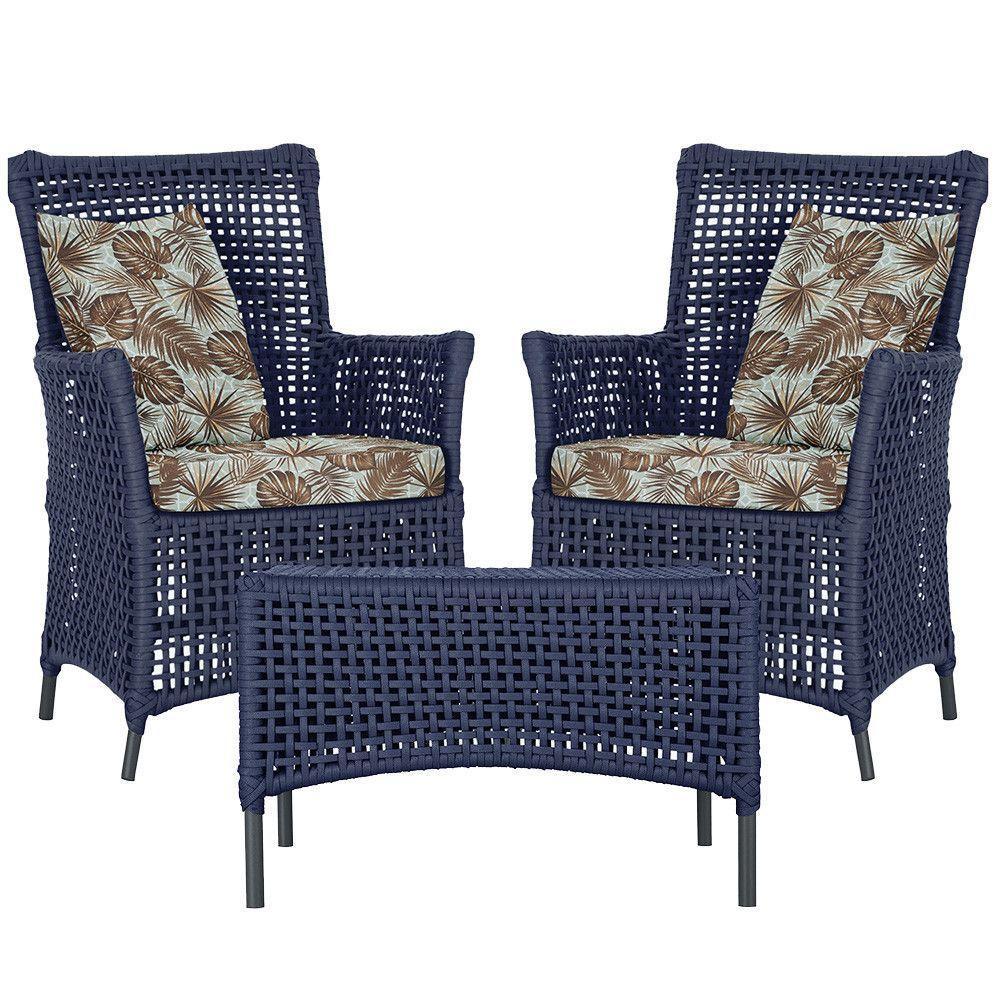 2 Poltronas E 1 Mesa Igapó Alumínio Preta Corda Náutica E6 Azul - 1