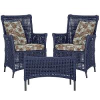 2 Poltronas E 1 Mesa Igapó Alumínio Preta Corda Náutica E6 Azul - 1