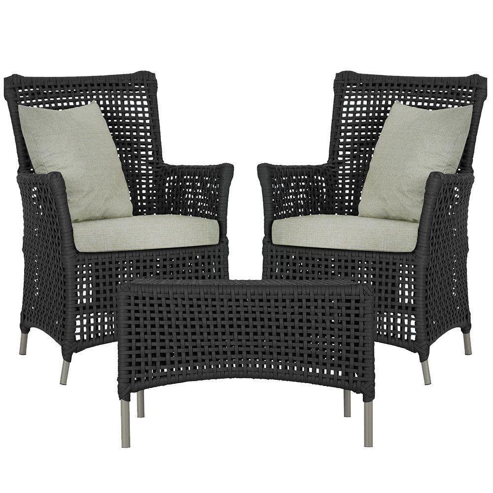 2 Poltronas E 1 Mesa Igapó Alumínio Fendi Corda Náutica E3 Preto - 1