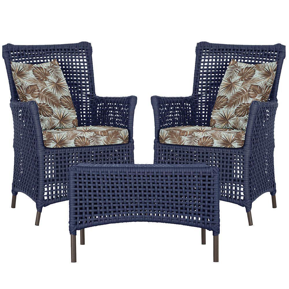 2 Poltronas E 1 Mesa Igapó Alumínio Marrom Corda Náutica E6 Azul - 1