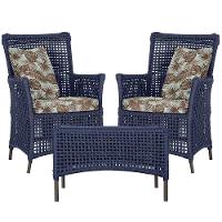 2 Poltronas E 1 Mesa Igapó Alumínio Marrom Corda Náutica E6 Azul - 1