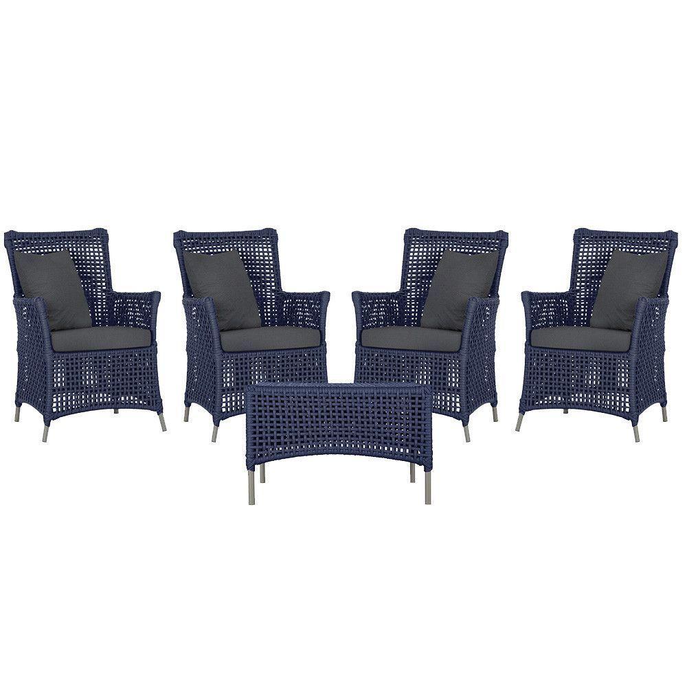 4 Poltronas E 1 Mesa Igapó Alumínio Fendi Corda Náutica E11 Azul - 1