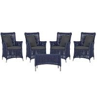 4 Poltronas E 1 Mesa Igapó Alumínio Fendi Corda Náutica E11 Azul - 1