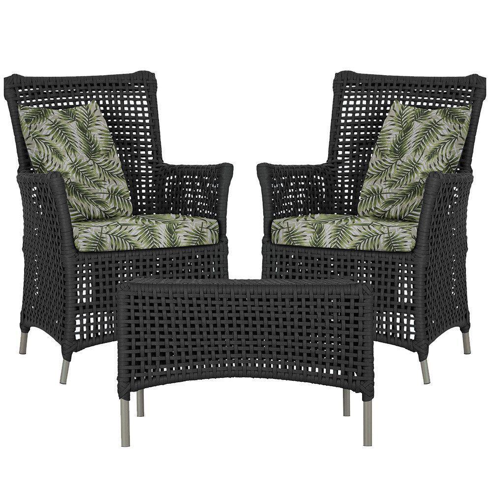 2 Poltronas 1 Mesa Igapó Em Alumínio Fendi Corda Náutica E5 Preto - 1