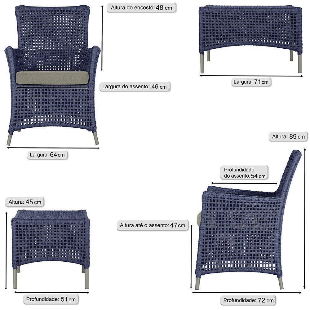 2 Poltronas E 1 Mesa Igapó Alumínio Fendi Corda Náutica E8 Azul - 6