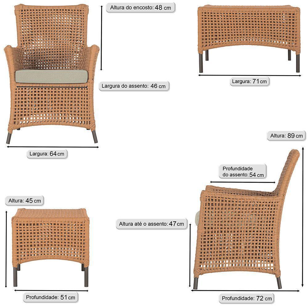 2 Poltronas E 1 Mesa Igapó Alumínio Marrom Corda Náutica E7 Terra Cota - 6
