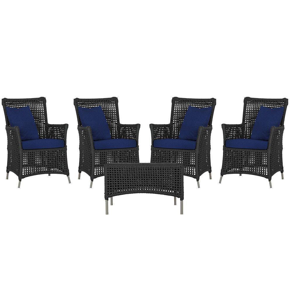 4 Poltronas E 1 Mesa Igapó Alumínio Fendi Corda Náutica E10 Preto - 1