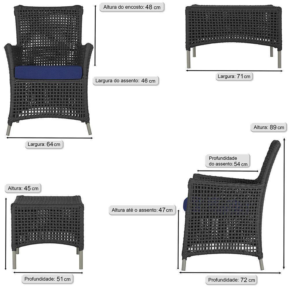 4 Poltronas E 1 Mesa Igapó Alumínio Fendi Corda Náutica E10 Preto - 6