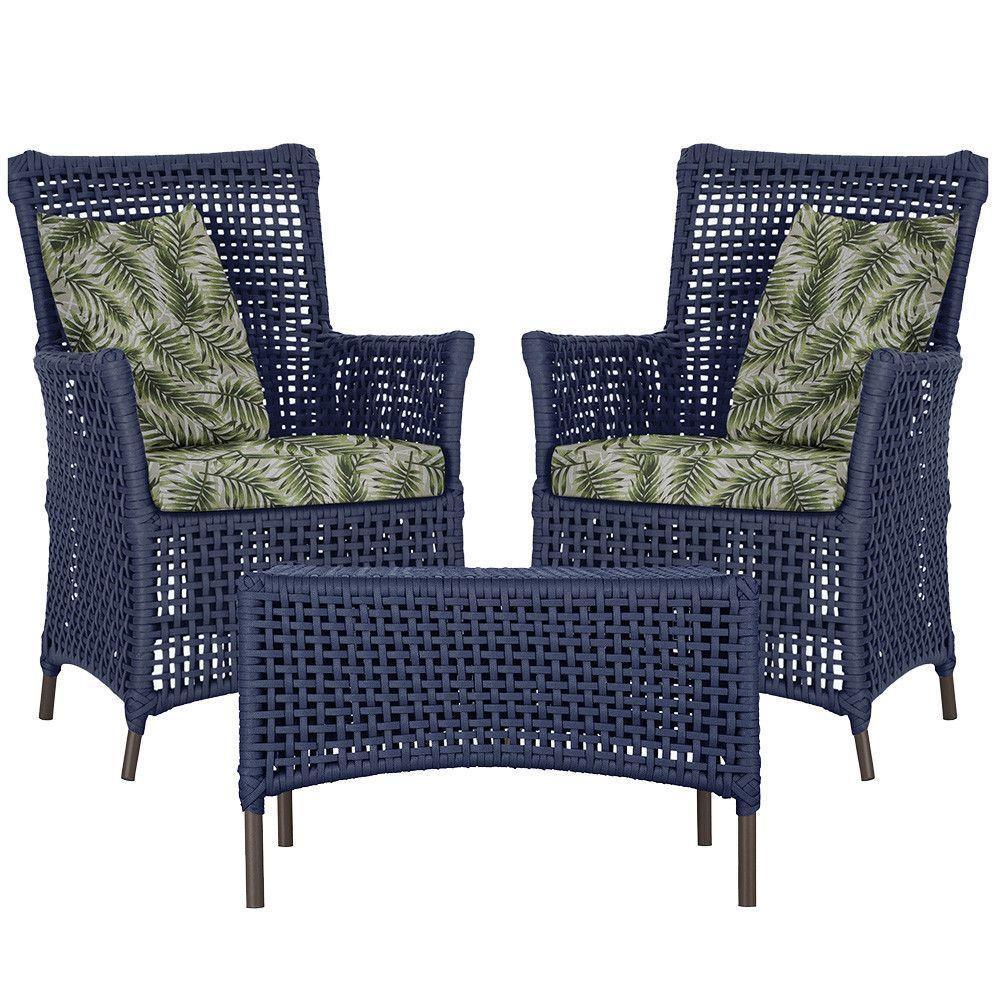 2 Poltronas E 1 Mesa Igapó Alumínio Marrom Corda Náutica E5 Azul - 1