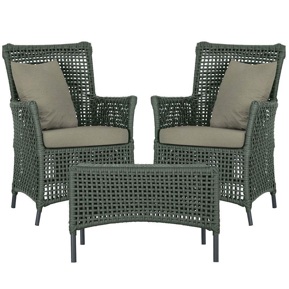 2 Poltronas E 1 Mesa Igapó Alumínio Preta Corda Náutica E8 Verde - 1