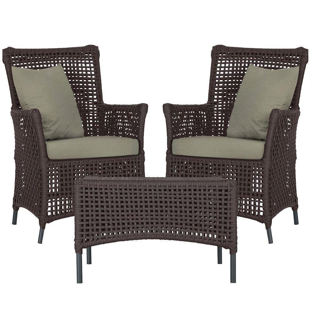 2 Poltronas E 1 Mesa Igapó Alumínio Preta Corda Náutica E8 Marrom - 1