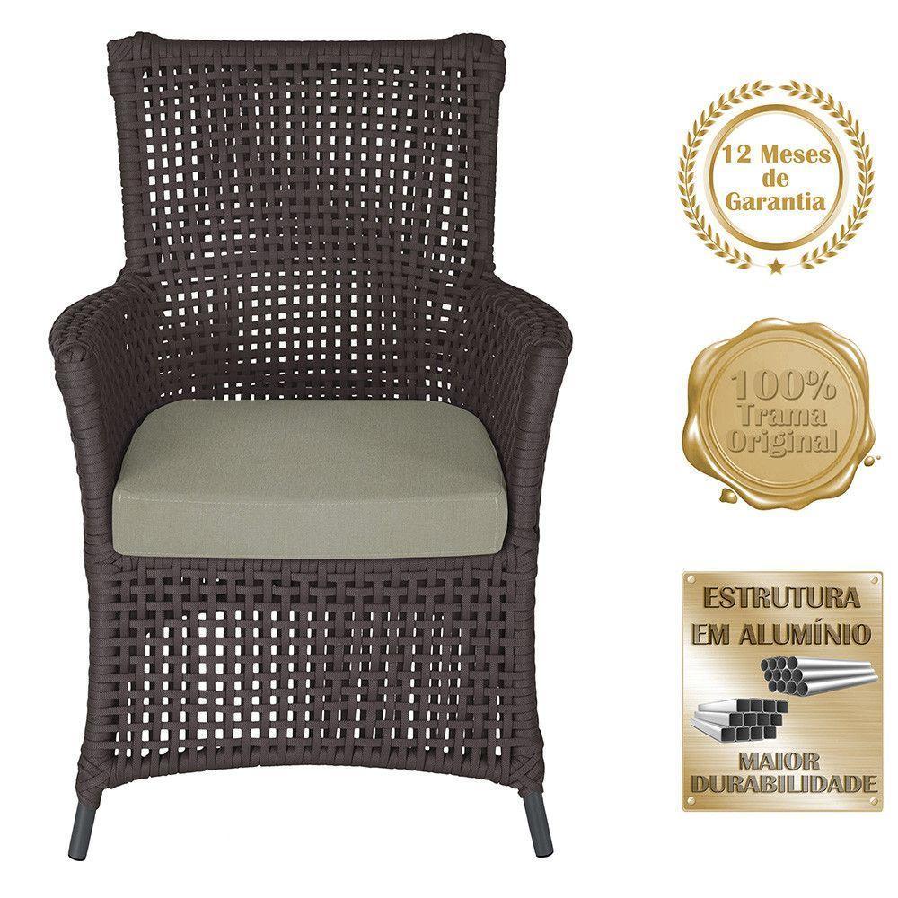 2 Poltronas E 1 Mesa Igapó Alumínio Preta Corda Náutica E8 Marrom - 2