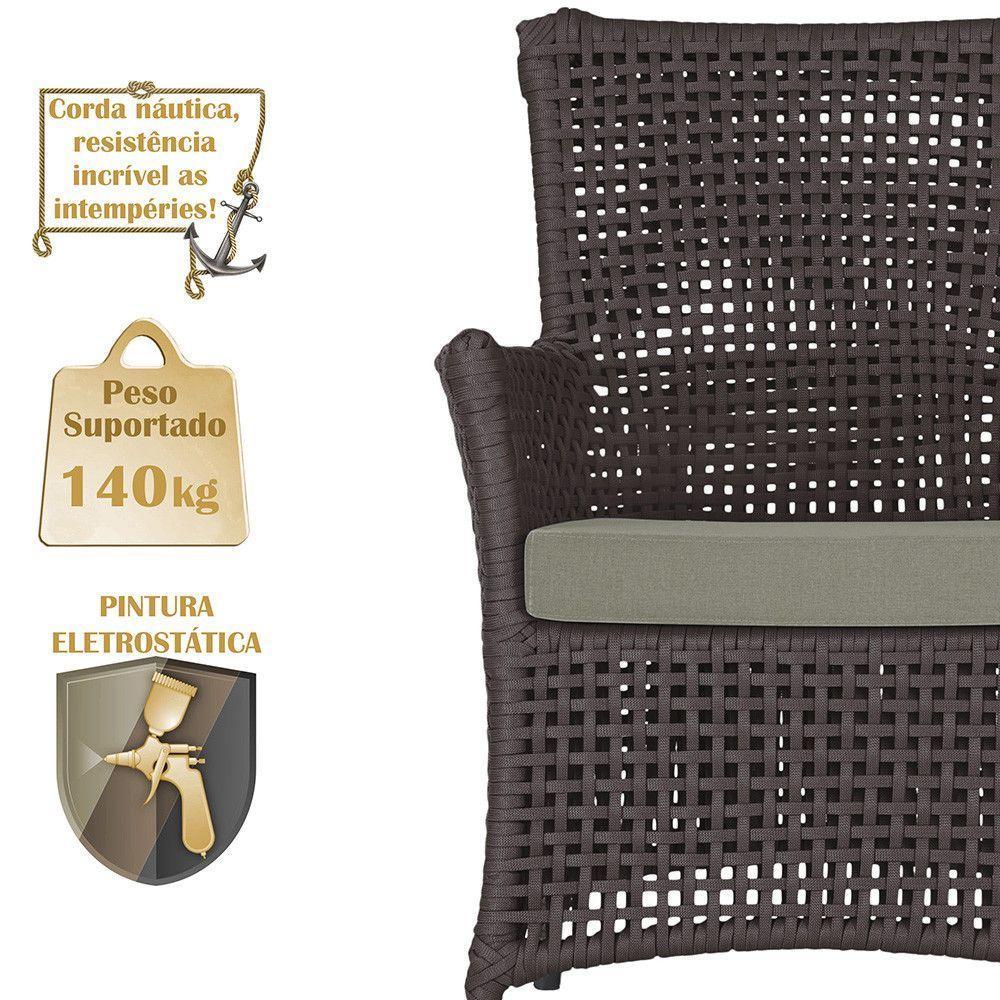 2 Poltronas E 1 Mesa Igapó Alumínio Preta Corda Náutica E8 Marrom - 4