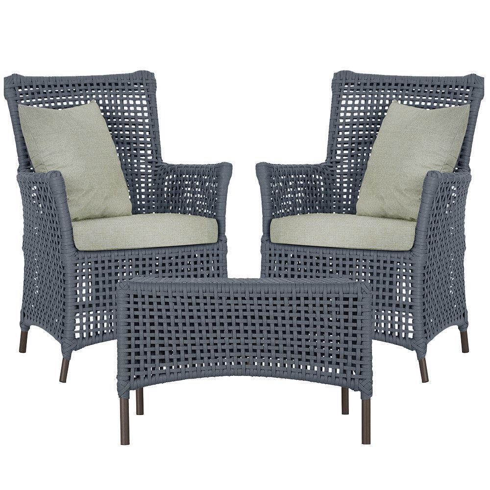 2 Poltronas 1 Mesa Igapó Em Alumínio Marrom Corda Náutica E3 Prata - 1