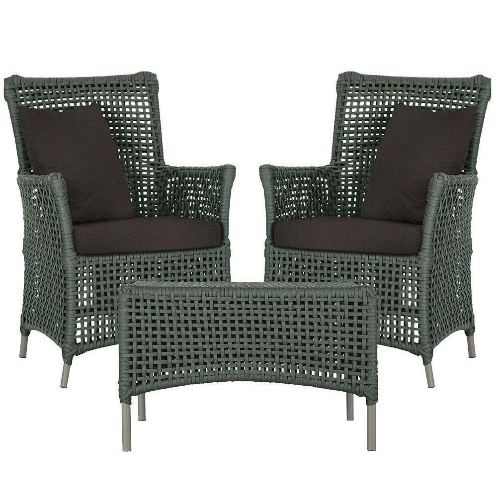 2 Poltronas E 1 Mesa Igapó Alumínio Fendi Corda Náutica E9 Verde - 1