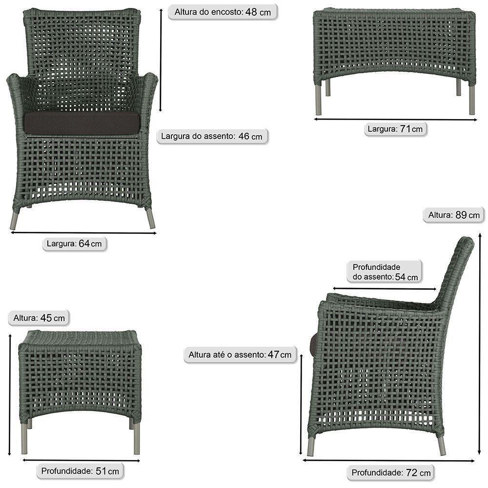 2 Poltronas E 1 Mesa Igapó Alumínio Fendi Corda Náutica E9 Verde - 4