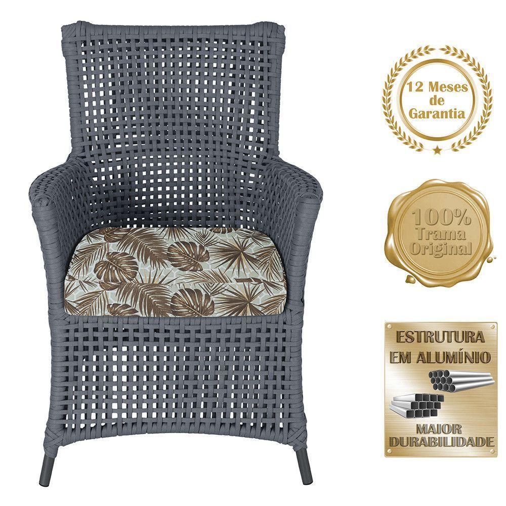 2 Poltronas E 1 Mesa Igapó Alumínio Preta Corda Náutica E6 Prata - 5