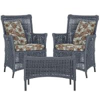 2 Poltronas E 1 Mesa Igapó Alumínio Preta Corda Náutica E6 Prata - 1