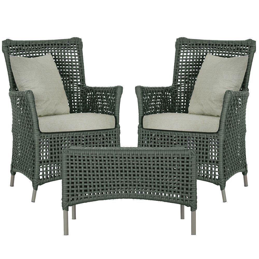 2 Poltronas E 1 Mesa Igapó Alumínio Fendi Corda Náutica E3 Verde - 1