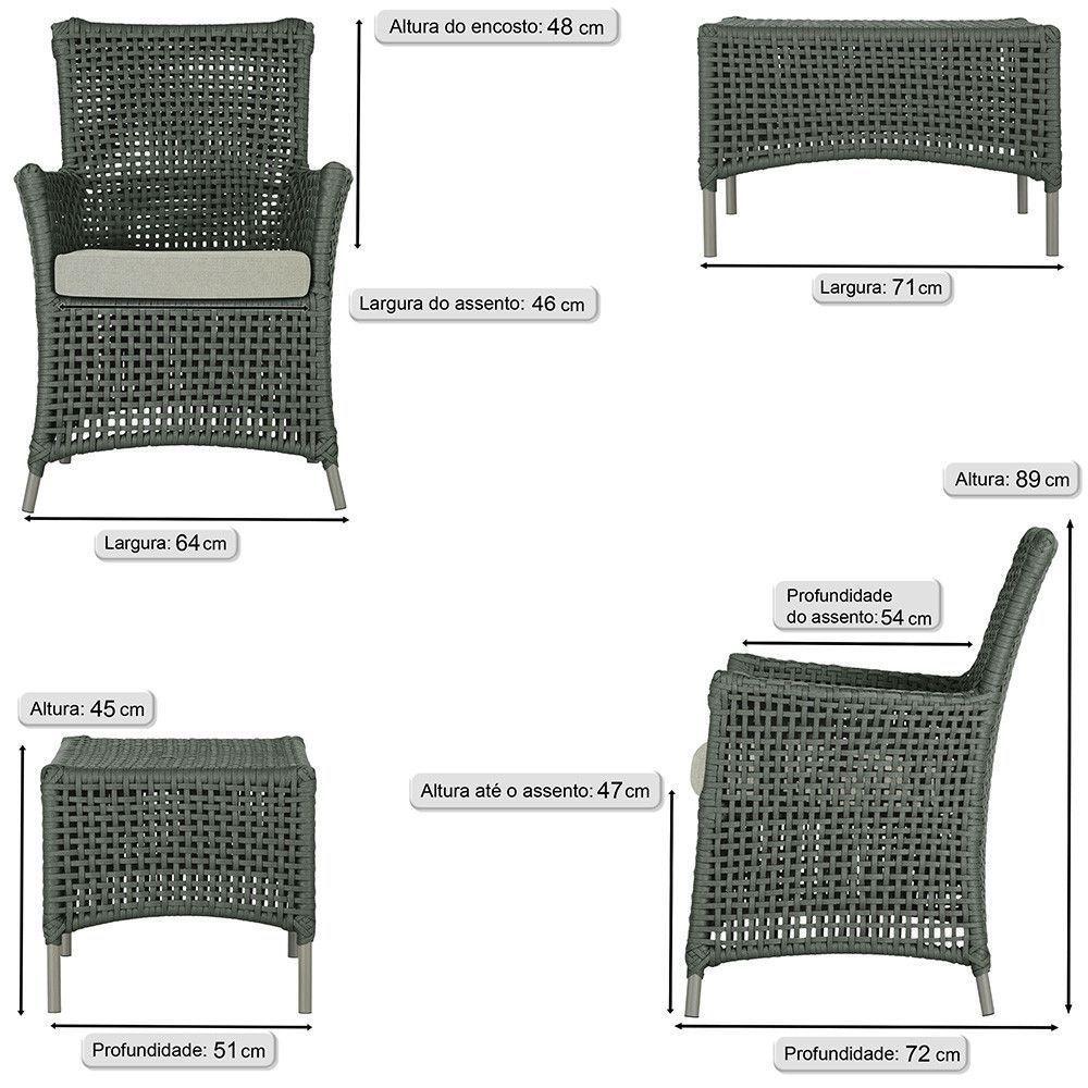 2 Poltronas E 1 Mesa Igapó Alumínio Fendi Corda Náutica E3 Verde - 8