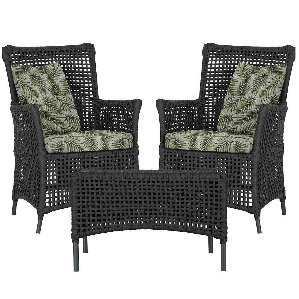 2 Poltronas 1 Mesa Igapó Em Alumínio Preta Corda Náutica E5 Preto - 1