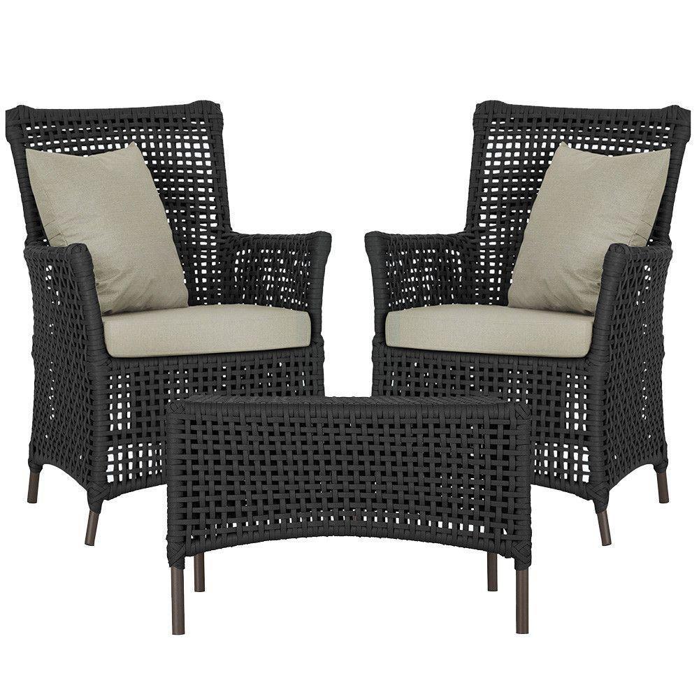 2 Poltronas E 1 Mesa Igapó Alumínio Marrom Corda Náutica E7 Preto - 1