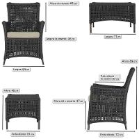 2 Poltronas E 1 Mesa Igapó Alumínio Marrom Corda Náutica E7 Preto - 6