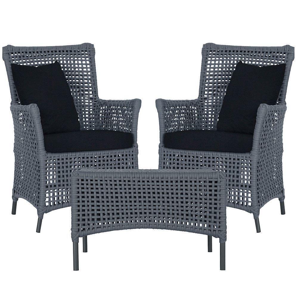 2 Poltronas E 1 Mesa Igapó Alumínio Preta Corda Náutica E12 Prata - 1