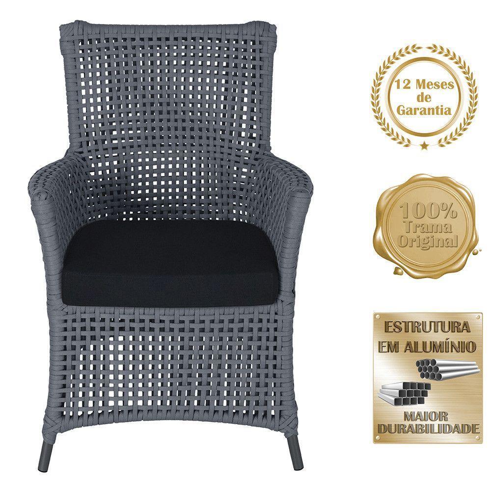 2 Poltronas E 1 Mesa Igapó Alumínio Preta Corda Náutica E12 Prata - 5