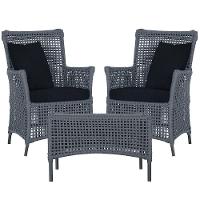 2 Poltronas E 1 Mesa Igapó Alumínio Preta Corda Náutica E12 Prata - 1