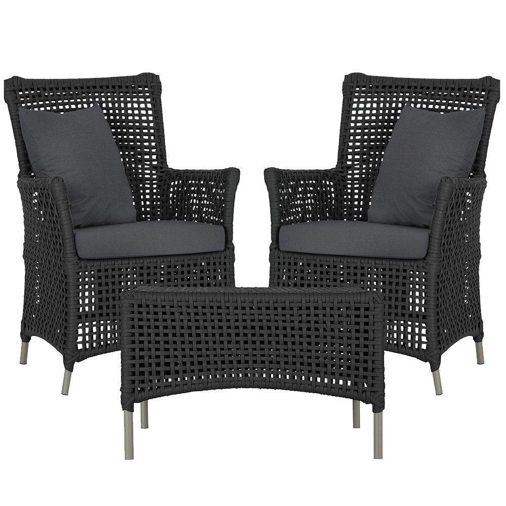 2 Poltronas E 1 Mesa Igapó Alumínio Fendi Corda Náutica E11 Preto - 1