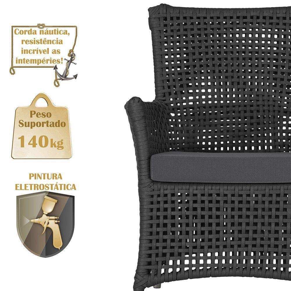 2 Poltronas E 1 Mesa Igapó Alumínio Fendi Corda Náutica E11 Preto - 4