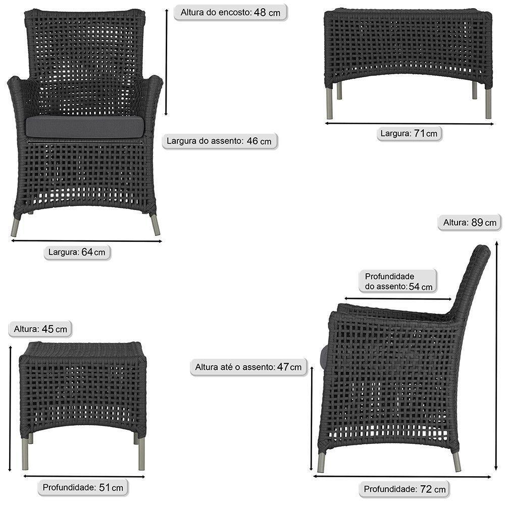 2 Poltronas E 1 Mesa Igapó Alumínio Fendi Corda Náutica E11 Preto - 6