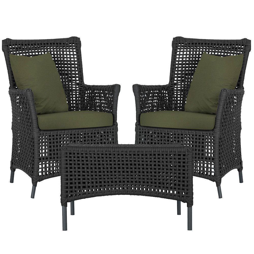 2 Poltronas E 1 Mesa Igapó Alumínio Preta Corda Náutica E13 Preto - 1