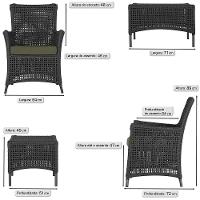 2 Poltronas E 1 Mesa Igapó Alumínio Preta Corda Náutica E13 Preto - 6