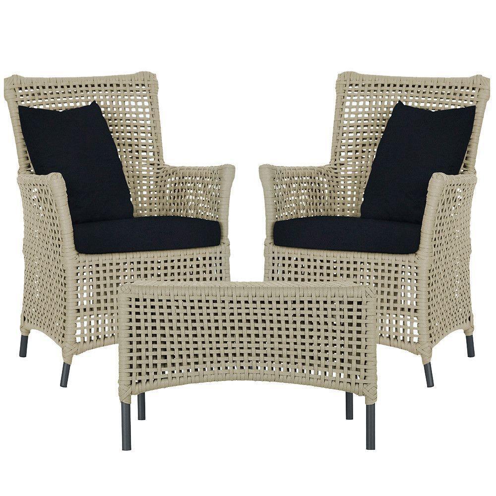 2 Poltronas E 1 Mesa Igapó Alumínio Preta Corda Náutica E12 Rami - 1