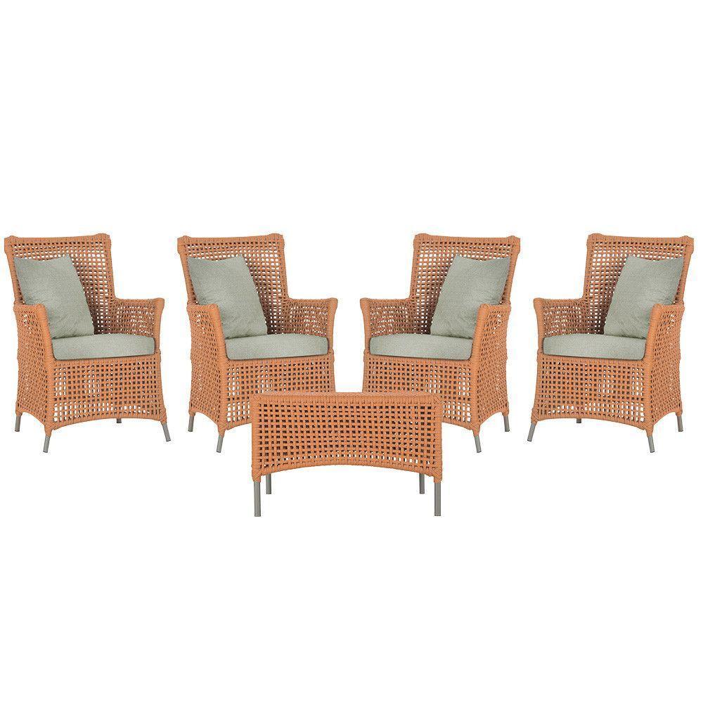 4 Poltronas E 1 Mesa Igapó Alumínio Fendi Corda Náutica E3 Terra Cota - 1