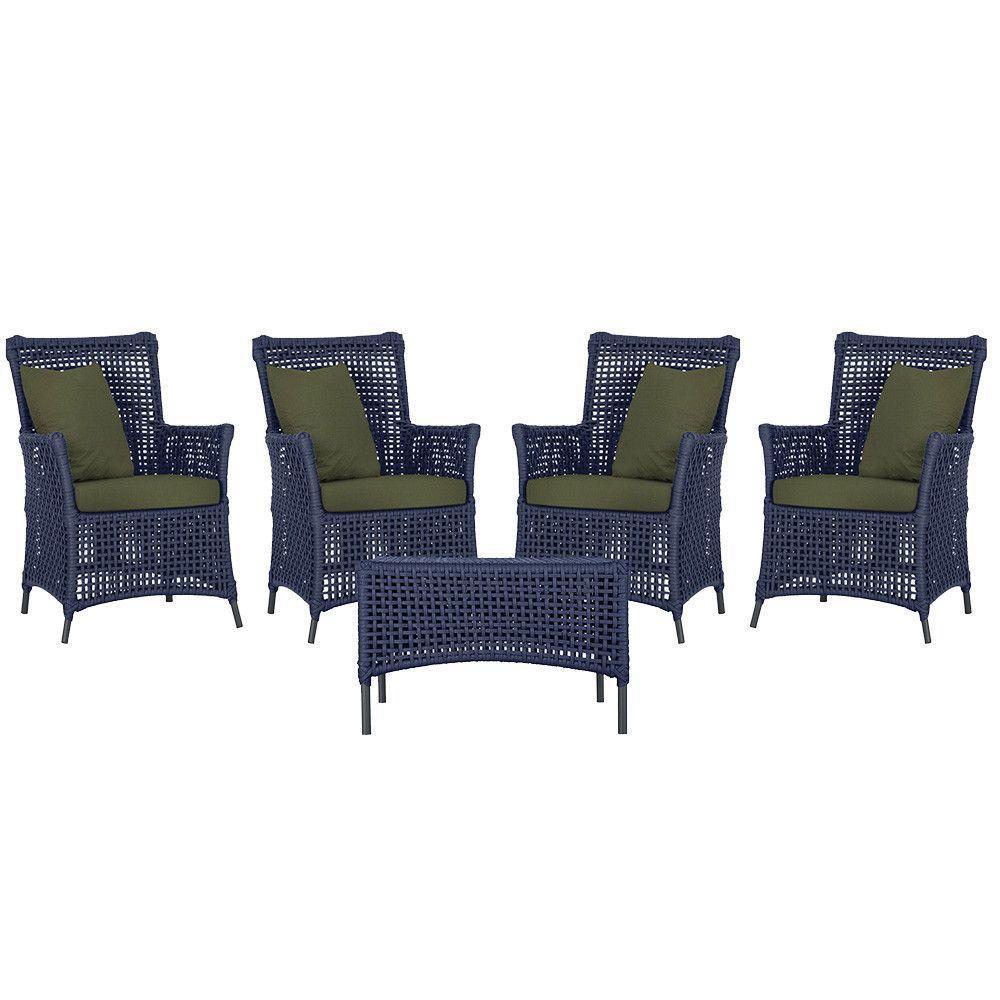 4 Poltronas E 1 Mesa Igapó Alumínio Preta Corda Náutica E13 Azul - 1