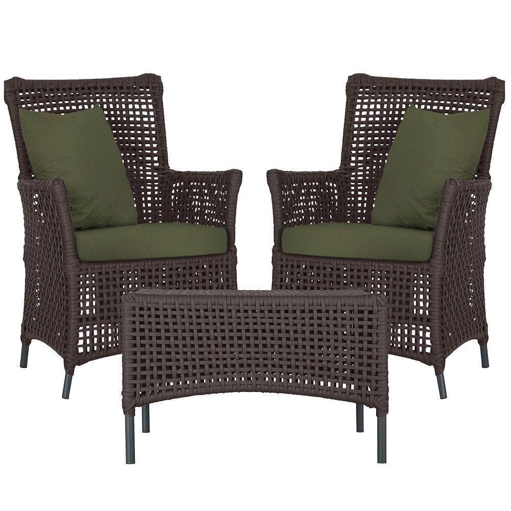 2 Poltronas E 1 Mesa Igapó Alumínio Preta Corda Náutica E13 Marrom - 1