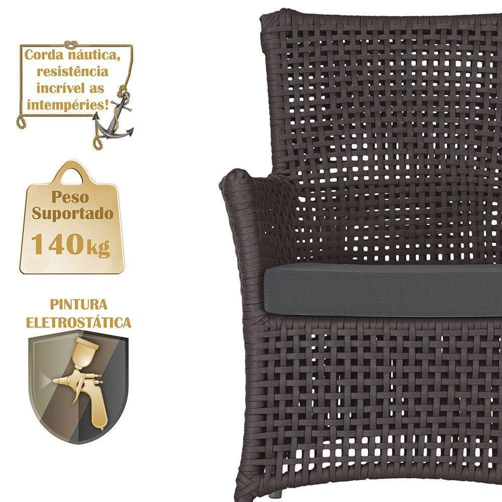 2 Poltronas E 1 Mesa Igapó Alumínio Fendi Corda Náutica E11 Marrom - 4