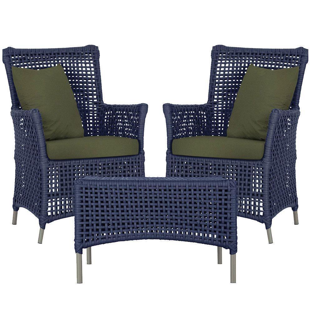 2 Poltronas E 1 Mesa Igapó Alumínio Fendi Corda Náutica E13 Azul - 1