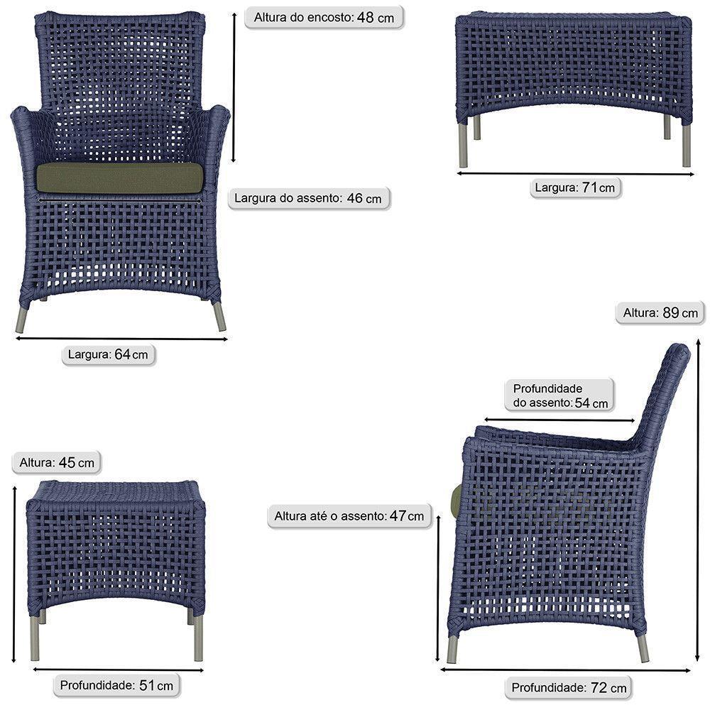 2 Poltronas E 1 Mesa Igapó Alumínio Fendi Corda Náutica E13 Azul - 6