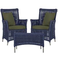 2 Poltronas E 1 Mesa Igapó Alumínio Fendi Corda Náutica E13 Azul - 1