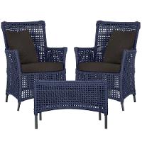 2 Poltronas E 1 Mesa Igapó Alumínio Preta Corda Náutica E9 Azul - 1