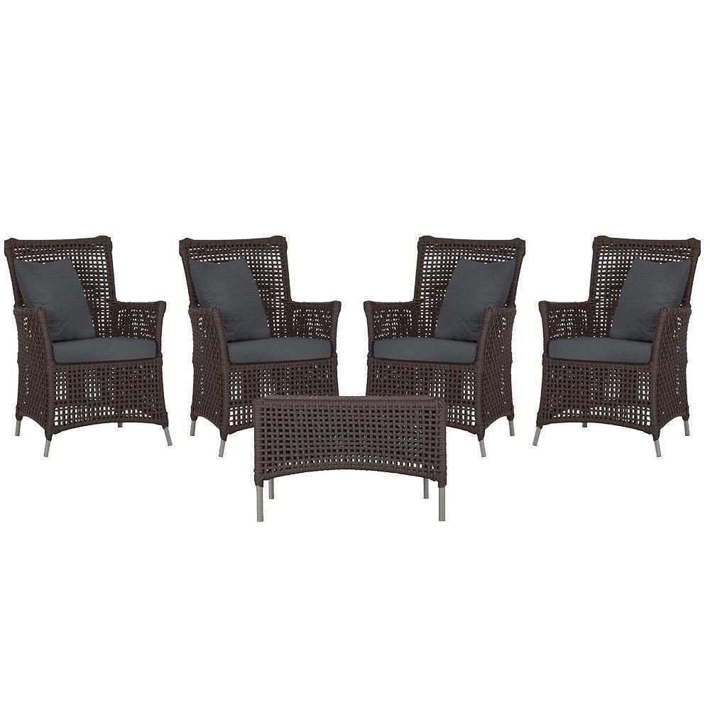 4 Poltronas E 1 Mesa Igapó Alumínio Fendi Corda Náutica E11 Marrom - 1