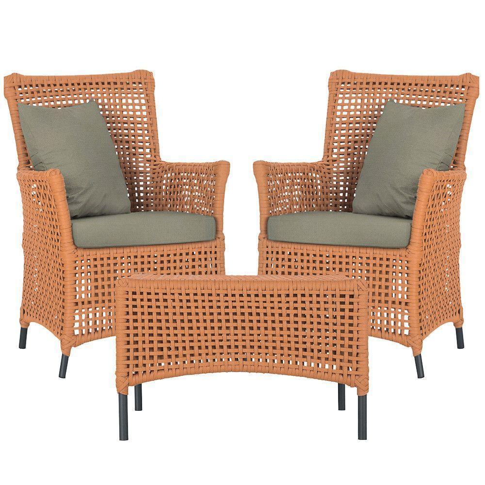 2 Poltronas E 1 Mesa Igapó Alumínio Preta Corda Náutica E8 Terra Cota - 1