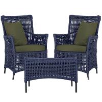 2 Poltronas E 1 Mesa Igapó Alumínio Preta Corda Náutica E13 Azul - 1