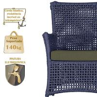 2 Poltronas E 1 Mesa Igapó Alumínio Preta Corda Náutica E13 Azul - 3