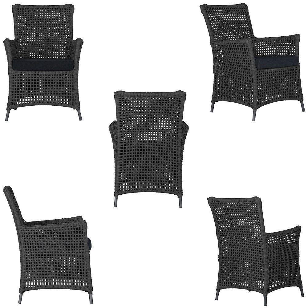 4 Poltronas E 1 Mesa Igapó Alumínio Preta Corda Náutica E12 Preto - 3