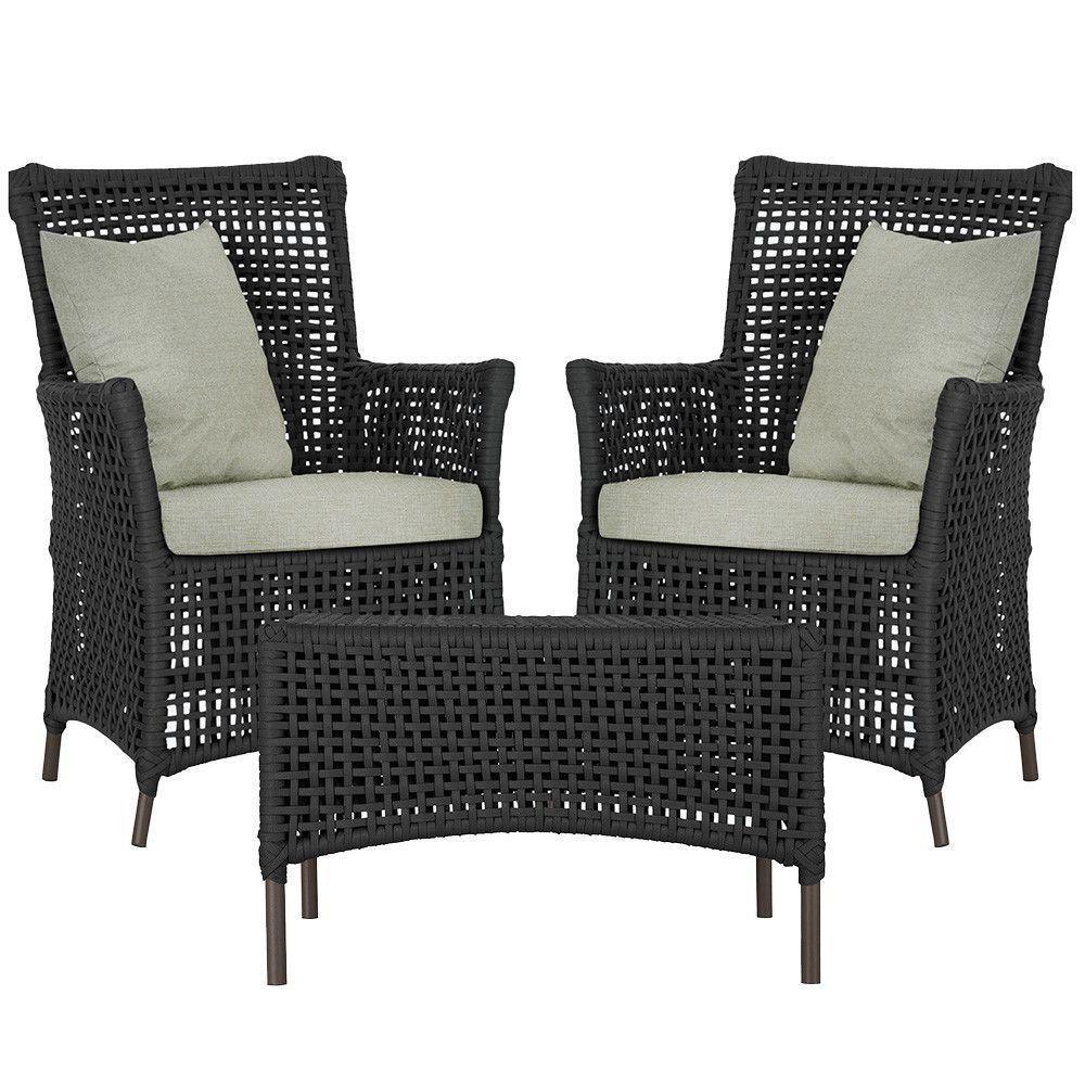 2 Poltronas 1 Mesa Igapó Em Alumínio Marrom Corda Náutica E3 Preto - 1